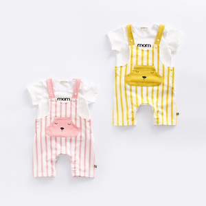 Échantillon Gratuit : Ensemble de Vêtements Bébé avec Bretelles, Pantalon et T-shirts Simples, Ensemble Barboteuse Fille - Product Image 1