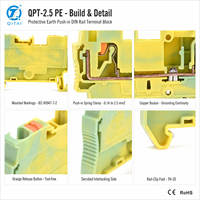 Bloc de bornes de terre QPT-2.5PE 2,5 mm² pour rail DIN, protection vert-jaune, à enfoncement, 800 V 24 A TH35 pour câblage PE