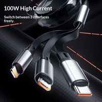 Zowie ACU-172 3-in-1 100W Pengisian Cepat Kabel USB Retractable Konduktor Tembaga Murni Penyangga Ponsel Tipe-C/Micro Printer Earphone