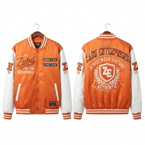 Chaqueta Varsity ZAINI Premium de 140 GSM, Ligera, Resistente al Viento, Color Naranja y Blanco, con Logotipo Bordado Personalizado para Hombre - Product Image 1