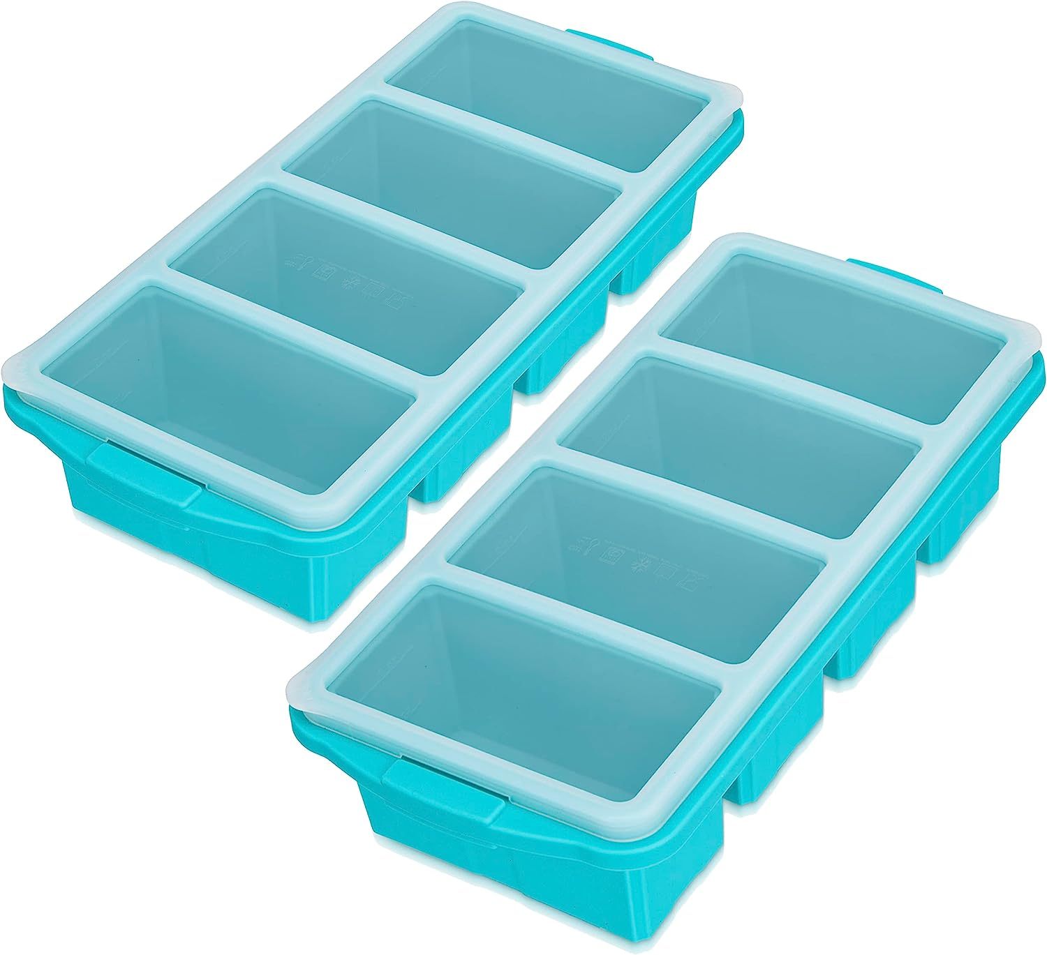 Plateau Congélation Soupe 1 Tasse Extra Large - 2 Paquets Moules Silicone Avec Couvercle (Bleu)