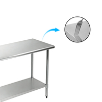 Plan de travail en acier inoxydable 304 de qualité commerciale, robuste, à 2 niveaux, avec pieds ronds, table de travail en acier inoxydable pour cuisine d'hôtel