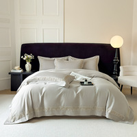 Parure de lit de luxe 100 % coton satiné 50S double face à fibres longues, ensemble de 4 pièces avec housse de couette brodée de classe A, pour lits King et Queen