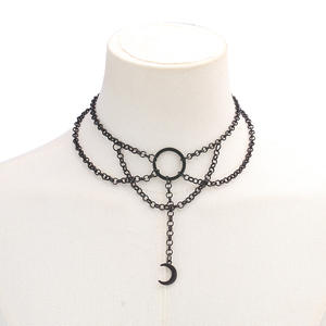 Collar de cadena de clavícula estilo Harajuku Punk, de varias capas, de acero inoxidable, unisex, para fiestas, con diseño geométrico de luna. - Product Image 3