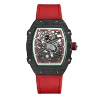 Montre mécanique pour homme, nouveau design 38 mm, en fibre de carbone, squelette, mouvement super automatique, cadran ajouré, pour les fêtes de Noël