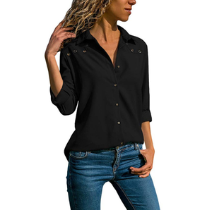 Camicia da <span class=keywords><strong>donna</strong></span> Casual da <span class=keywords><strong>donna</strong></span> in poliestere 100% con maniche arrotolate - Product Image 2