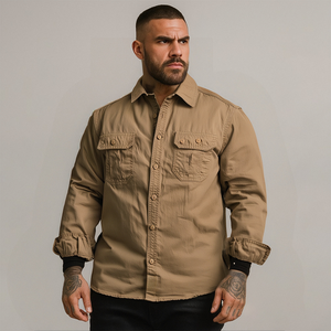 Chemise décontractée à manches longues pour homme 100 % coton de haute qualité, col rabattu simple, anti-plis, vente en gros, printemps, grandes tailles - Product Image 1