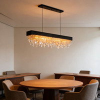 Lustre moderne de luxe rectangulaire long en cristal, lampe suspendue LED pour salle à manger, salon, villa, hôtel