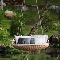 Canapé-Lit Balançoire Extérieur Suspendu, Hamac Moderne, Mobilier de Jardin en Rotin Détachable, Lit Suspendu Rond