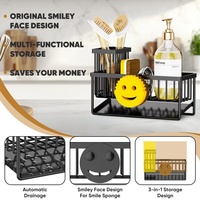 Support de lavabo en forme de visage souriant, porte-brosse amovible, porte-éponge, essentiels et gadgets de cuisine pour évier