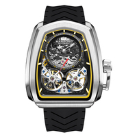 Montre de luxe pour homme à double tourbillon squelette, automatique, mécanique, sportive, avec design d'engrenages irréguliers, étanche