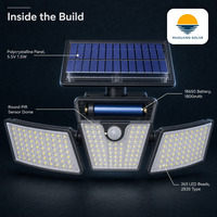 Lampe solaire murale de jardin Arc 3 en 1 avec capteur de mouvement, 400LM, 265 LED, étanche IP65, en ABS, pour allée et cour