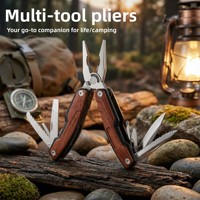 Outil multifonction pliable en acier inoxydable OEM, pinces, couteau de poche à manche en bois, équipement de survie pour le camping en plein air