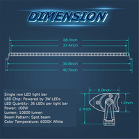 Barre lumineuse LED étanche de 40 pouces à faisceau spot unique, lumière blanche, pour montage sur pare-chocs de toit de camions et bateaux