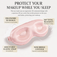 Masque pour les yeux en soie 3D profilé, sans pression sur les cils, occultation totale de la lumière, sangle élastique réglable, pour les voyages, la sieste et le sommeil nocturne
