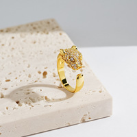 DiamondX Bague ouverte tête de léopard en or massif 18 carats, pavée de diamants de laboratoire, style animalier de luxe