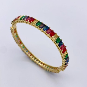 Atacado Design Moderno Cobre Banhado A Ouro Rainbow Cubic Zircon Bangle Mulheres Meninas Empilhável Moda Jóias Mão Pulseiras - Product Image 5