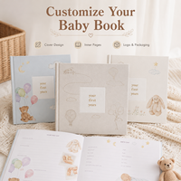 Livre de souvenirs personnalisé pour bébé, couverture rigide en lin, carré, motif ours, montgolfière, nuage, art ligné, cadeau prêt à l'emploi, marque personnalisée, OEM, en gros