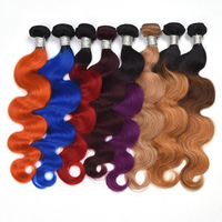Tissage en lot brésilien Body Wave coloré — ali queen, cheveux naturels, deux tons ombré, 1B/rouge/BUG