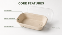Barquette alimentaire biodégradable en bagasse de canne à sucre 700 ml, conteneur jetable pour la préparation des repas, idéal pour la restauration et les événements.