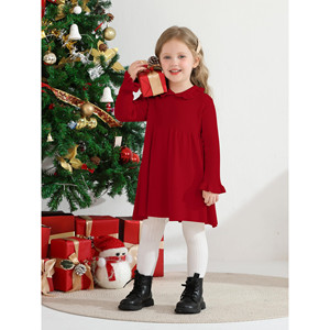 Vestito in maglia a costine con volant e maniche lunghe per neonate e bambine - Product Image 3