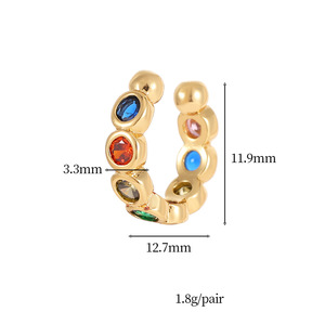 Fashion Newest Fashion Minimalist Rainbow Zircon Ear Clip No Ear Hole Female <strong>Earring</strong> <strong>Cuffs</strong> 14k Gold Plated Brass Jewelry - Product Image 3