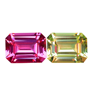Lab Grown 2pc bundle Pink Sapphire & Yellow Sapphire Octogone Emerald cut Loose Gemstone corindon flame fusion 3x5mm to 20x30mm - Product Image 6