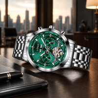 Reloj Mecánico Totalmente Automático, Caja de Aleación, Correa de Acero Inoxidable, Fase Lunar, Resistente al Agua 30M, Moda Masculina
