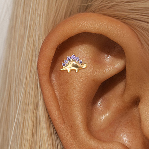 Piercing de cartilage en argent S925 plaqué or 18 carats avec pierres CZ colorées amusantes en forme de dinosaure pour hélix à dos plat - Product Image 5