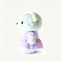 Adorable Ours en Peluche Vert Menthe Moelleux avec Robe Violette en Dentelle et Fleur, Style Doux, Vente en Gros