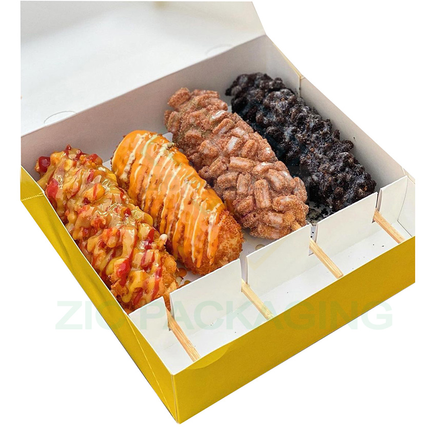 Großhandel Custom Logo Corn Dog Box Sandwich Lebensmittel Papier Verpackung Corn Hot Dog Box Snack Cake Box Custom ized Paper board ZIC