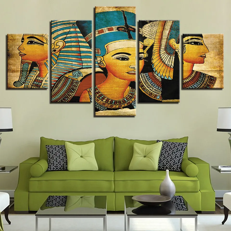 Vintage Stampa Faraone Dell'antico Egitto Dipinti Home Decor africano della tela di canapa di arte moderna 5 pannello
