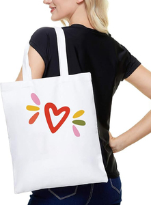 High Quality Cute Shopping Family Friends Gifts Women Reusable Love Canvas Tote Cotton Bag for Packing - Product Image 4