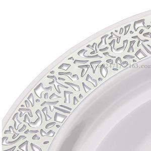 <span class=keywords><strong>Assiettes</strong></span> à dîner rondes en vrac de style évider à bas prix <span class=keywords><strong>Assiettes</strong></span> en plastique à cadre décoratif de mariage en or de récif antique - Product Image 6