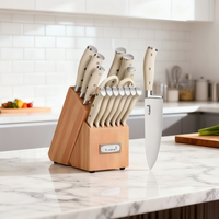 Ensemble de couteaux de cuisine Kuisine 15 pièces en acier inoxydable à haute teneur en carbone avec bloc de couteaux et aiguiseur intégré, manche en ABS, couteaux de chef, passe au lave-vaisselle