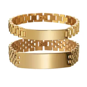 Reloj ancho dominante para hombre, accesorio de pulsera de acero de titanio con espejo grabado personalizado, pulsera de acero con etiqueta curva - Product Image 1