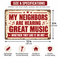 Plaque en métal musicale amusante, effet vieilli, style rétro, pour décoration de Man Cave, jardin, bar, garage, café, murs - My Neighbors Are