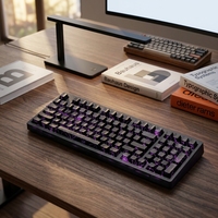 ZH980 Keycap Transparan Hitam Baru dengan Cetakan Samping Motif Jaring Laba-laba, Keyboard Mekanik Desktop PC, Kabel & Nirkabel 2.4G BT, RGB, Tata Letak US, DIY