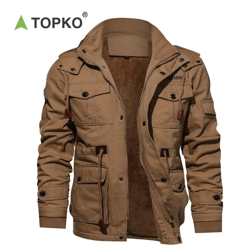 TOPKO High Quality Factory Wholesale Men Winter Padded Jacket Plus Size Velvet Fleece Fur Outdoor Clothing