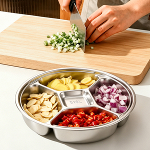 316 Stainless Steel Divided Prep <b>Tray</b> Compartment Cooking Platter Separate Seasoning Drain <b>Basket</b> Kitchen Serving Dish - Product Image 1