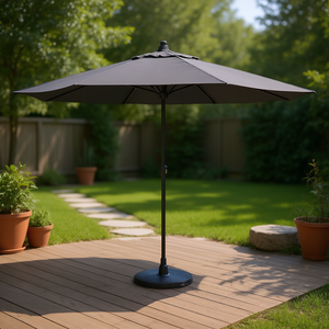 Sombrilla de Jardín Antracita de 153.5 Pulgadas con Poste de Aluminio, Manivela de Elevación, Inclinación Manual, Sombrilla para Patio Exterior con Base, Protección Solar - Product Image 2