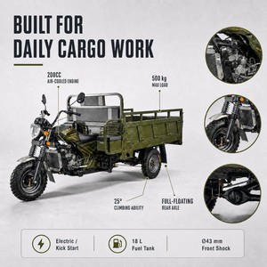 Triciclo de <span class=keywords><strong>Carga</strong></span> de Gasolina de 200 CC, Motocicleta de Tres Ruedas de Servicio Pesado con Capacidad de <span class=keywords><strong>Carga</strong></span> de 500 KG para Transporte Agrícola - Product Image 3