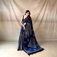 Saree Sutra Tradisional Wanita India Dengan Desain Cetak Digital Motif Burung Merak Untuk Acara Pernikahan Semua Musim