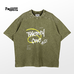 T-shirt à manches courtes col rond en coton tricoté 100 % délavé à l'acide style vintage pour homme, personnalisé, avec logo imprimé numériquement sur le devant, vente en gros - Product Image 5