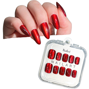 Lot de 10 <span class=keywords><strong>faux</strong></span> <span class=keywords><strong>ongles</strong></span> rouges œil de chat, forme amande ou cercueil, avec <span class=keywords><strong>colle</strong></span>, couverture complète, pré-conçus, option logo personnalisé, longueur moyenne, DIY - Product Image 4