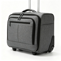 Valise à roulettes souple grise pour pilotes, bagage d'affaires avec compartiments accordéon, poches avant, poignée télescopique, deux roues