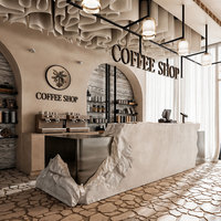 Design d'intérieur tendance et confortable pour petite cafétéria, mobilier pour magasin de jus, aménagements et présentoirs en bois personnalisés pour café
