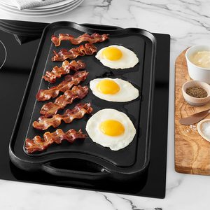 Poêle à griller double face en fonte pré-assaisonnée, réversible, pour grillades et fritures, durable, facile à nettoyer, compatible gaz et induction - Product Image 6