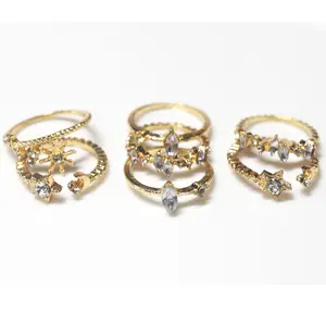 Anel de dedo banhado a ouro ajustável, moda coreana, anéis, joias, conjuntos para todos os dedos