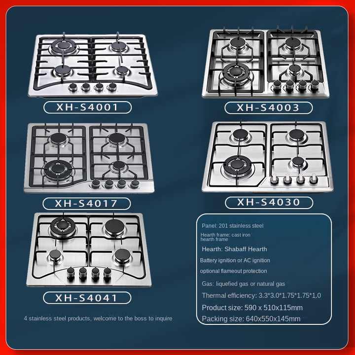 Heavy Cast Iron Wholesale Gas Hob Heavy Top Tempered Glass Kitchen Built-In 4 Burner Integrated Stove Cooktop Gas Hob